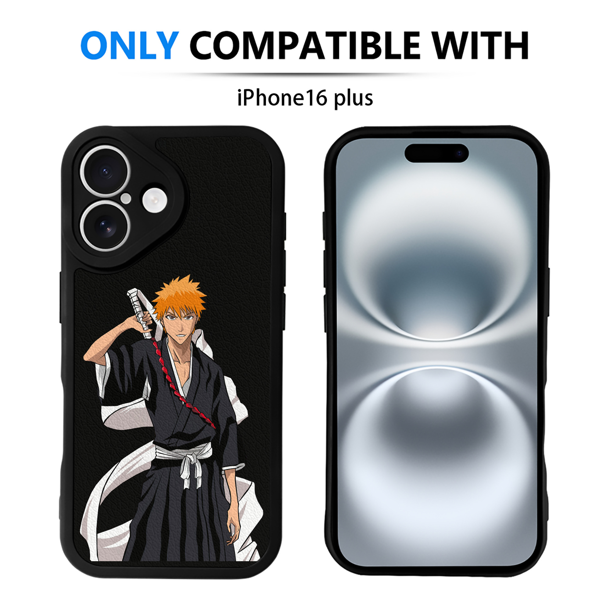 （画像用） ブリーチ 黒崎一護（くろさき いちご）BLEACH Kurosaki Ichigo 【iPhone 16シリーズ対応】シリコンスマホケース（レザー調） 材質：シリコン